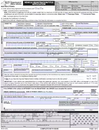 New York Vehicle Registration Title Application MV82