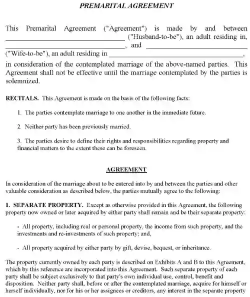 Prenuptial Agreement Word