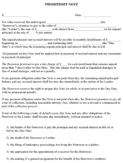 Promissory Note Word