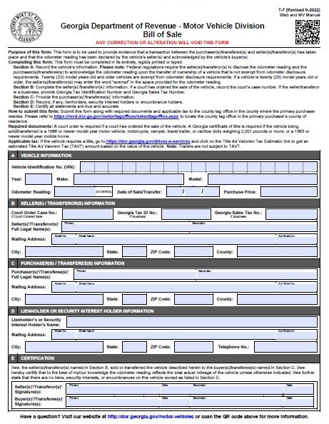 Georgia Bill of Sale For Car PDF T 7