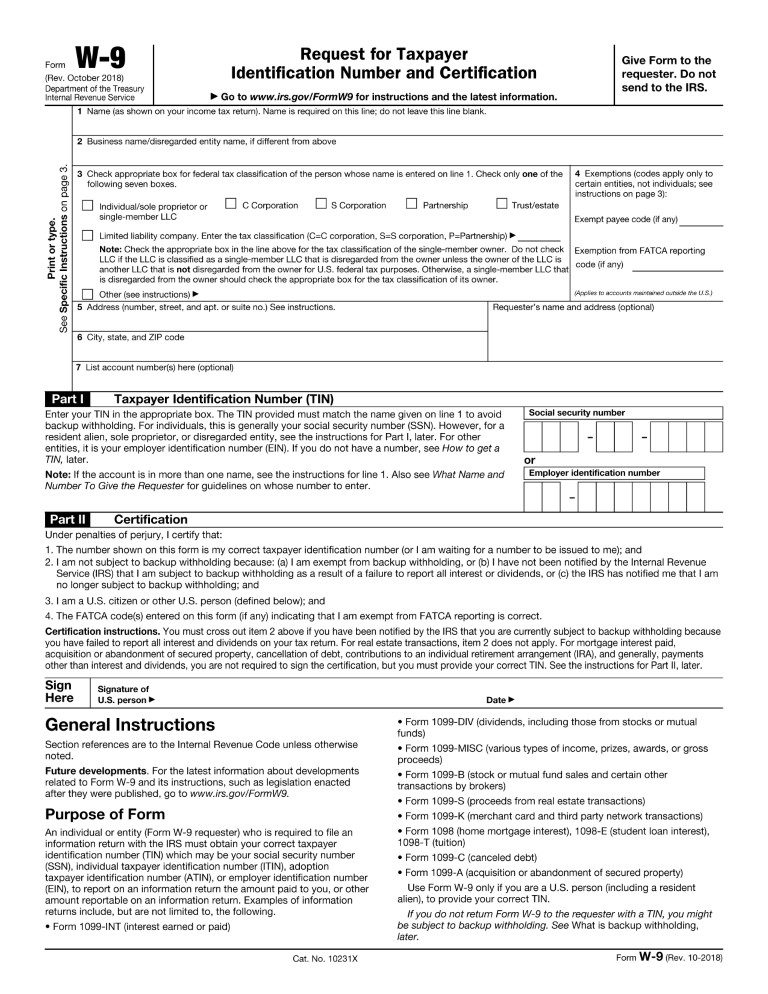IRS Form W 9 Fillable PDF