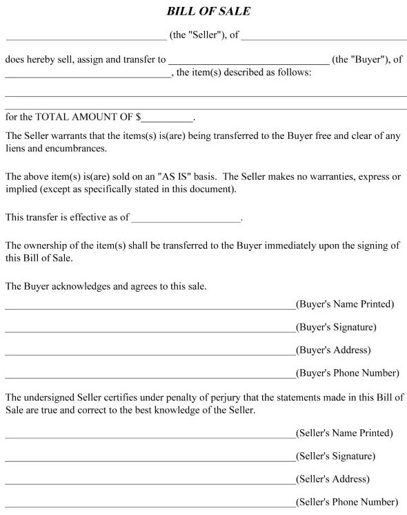 Free Bill of Sale For Nebraska PDF