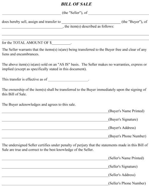 Free Bill of Sale For Ohio PDF - Free Printable Legal Forms