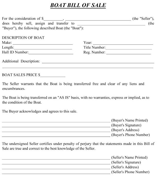 Free Simple Bill of Sale For Boat PDF