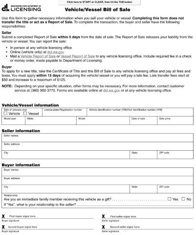 Washington Boat Bill of Sale Word